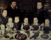 unknow artist Lord Cobham with his wife and her sister Jane and their six Children painted in 1567 oil on canvas